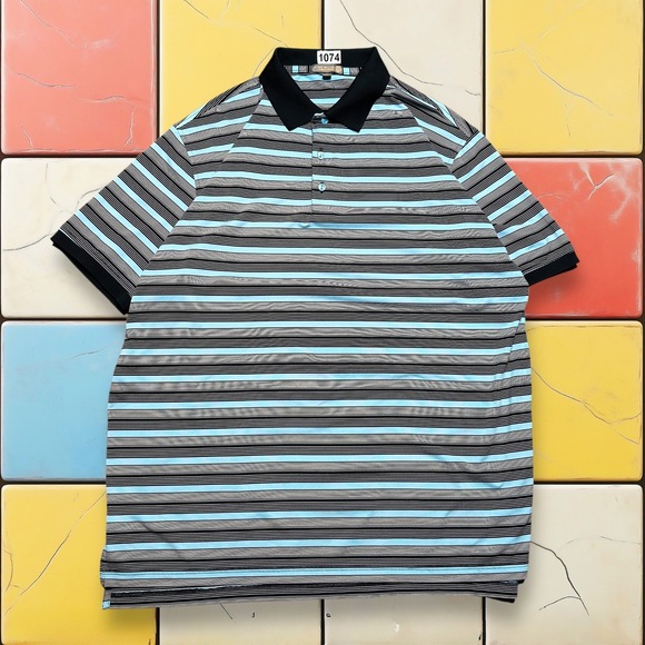 Peter‎ Millar Polo Shirt Mens XL Blue Black Striped Summer Comfort Golf Stretch - Picture 12 of 12